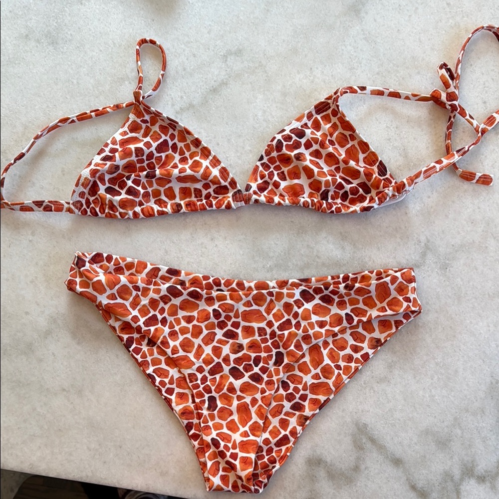Orange Giraffe Print Bikini Set